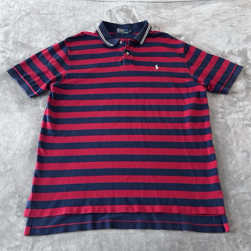 Polo Ralph Lauren Striped Surf Punk 90s Red Polo Shirt White Pony Mens 2XL
